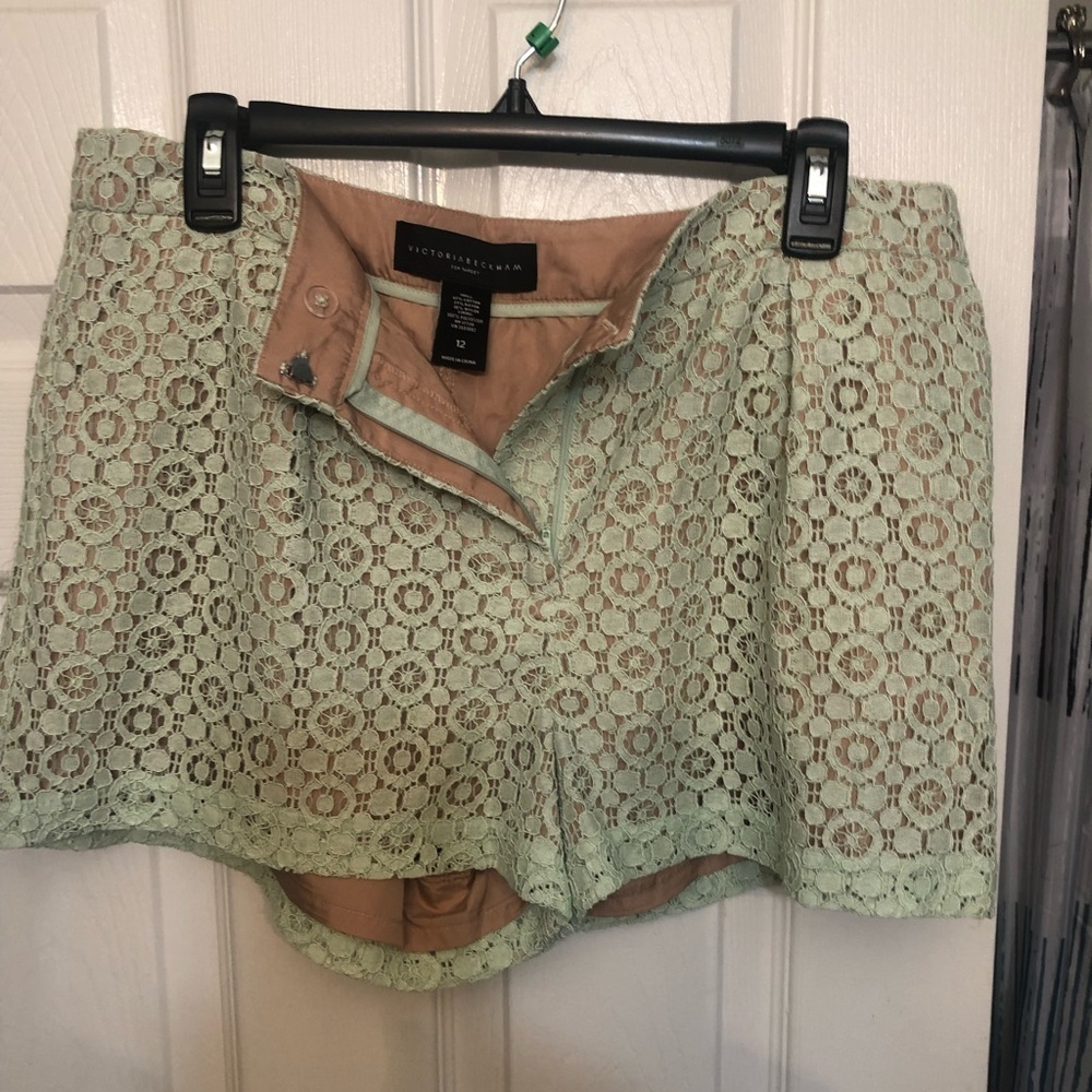 Victoria Beckham size 12 green lace shorts  flat front pockets lined NWOT - Picture 10 of 16